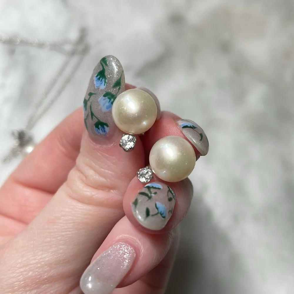 Pearl genuine white topaz necklace earring set sterling silver - Picture 2 of 5